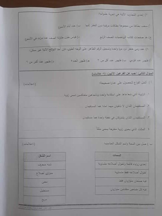 MzY4OTgxبالصور اختبار نهائي وكالة مادة الرياضيات للصف الرابع الفصل الثاني 2019 2